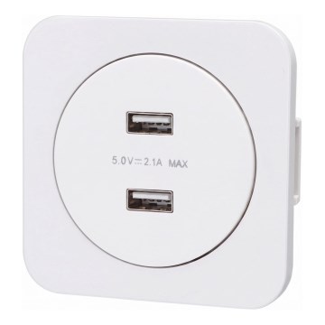 Aigostar - USB napájecí zásuvka s rámečkem 2x USB-A bílá