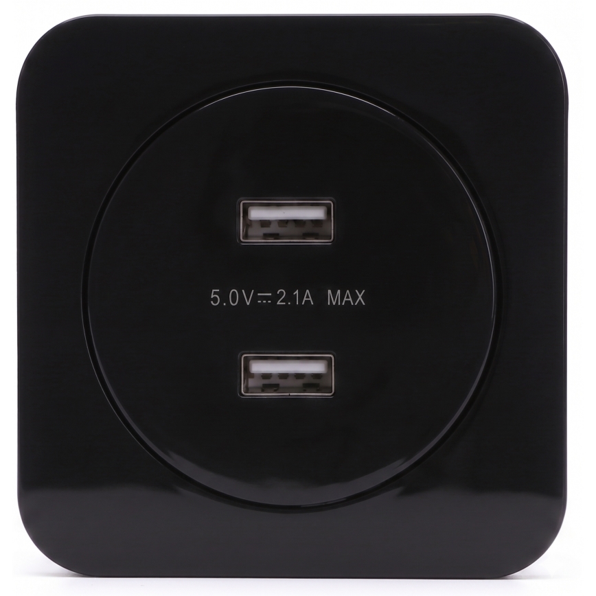 Aigostar - USB napájecí zásuvka s rámečkem 2x USB-A černá