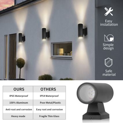 Aigostar - Venkovní nástěnné svítidlo 2xGU10/35W/230V černá IP65 kulatý