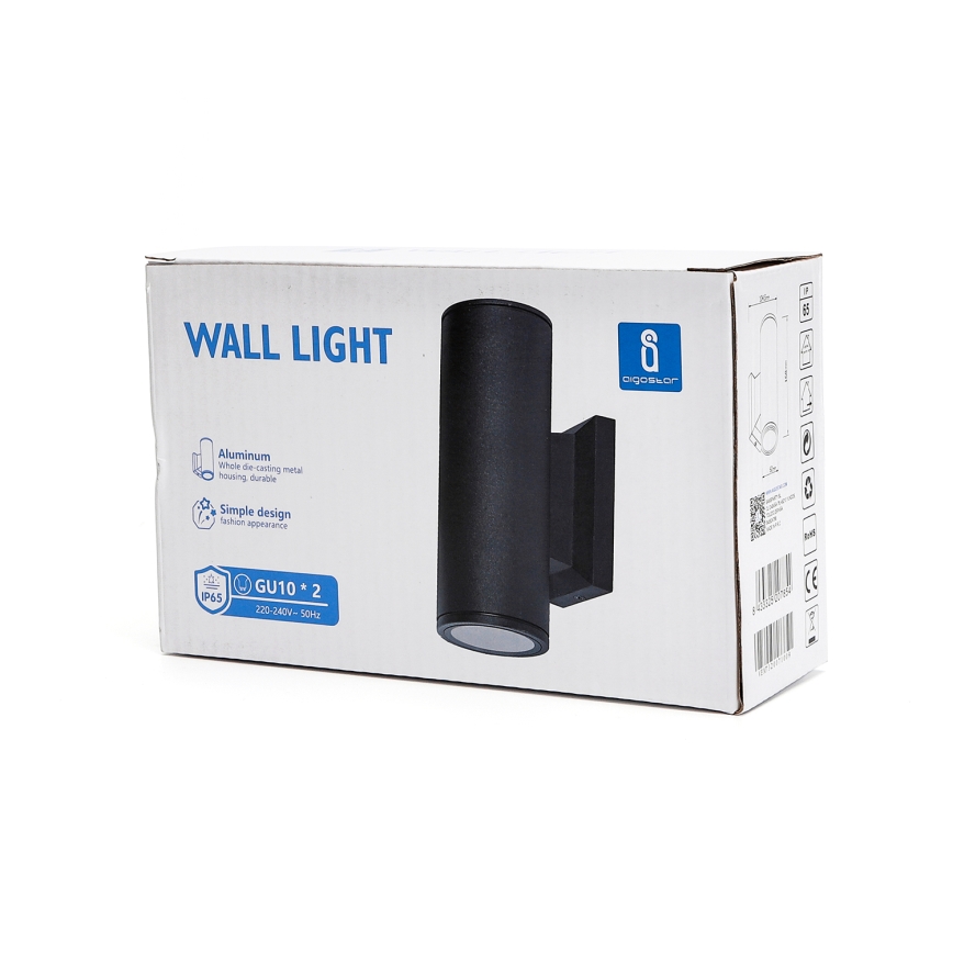 Aigostar - Venkovní nástěnné svítidlo 2xGU10/35W/230V černá IP65 kulatý