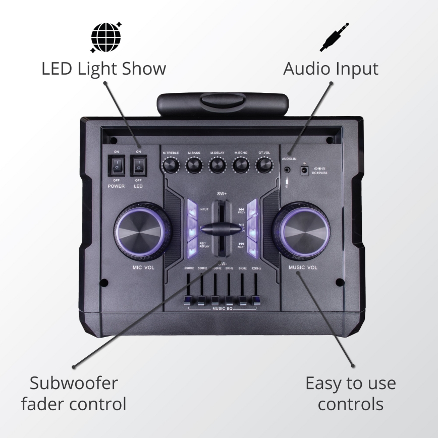 AKAI ABTS-112 - Bezdrátový reproduktor 300W/230V 7000 mAh + dálkové ovládání