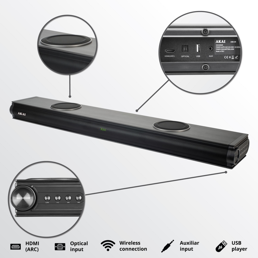 AKAI ASB-29 - Soundbar s aktivním subwooferem 120W/230V + dálkové ovládání