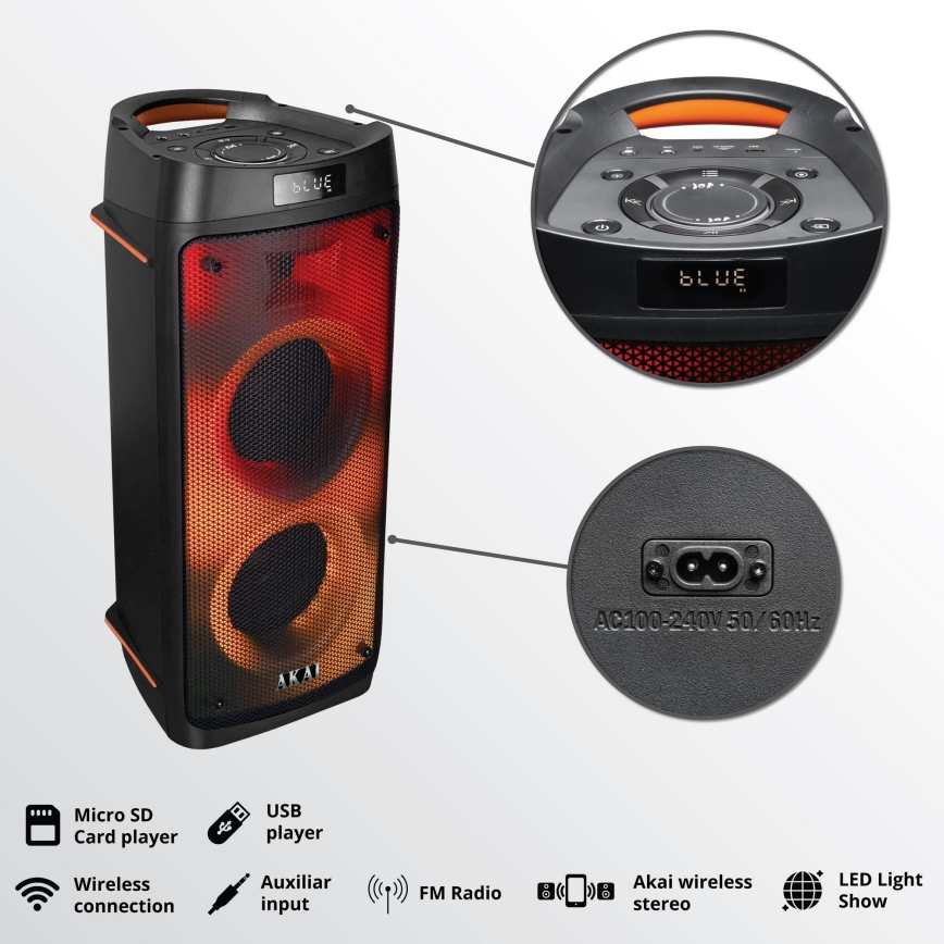 AKAI PARTY BOX 810 - Bezdrátový reproduktor 65W/230V 5000 mAh + dálkové ovládání