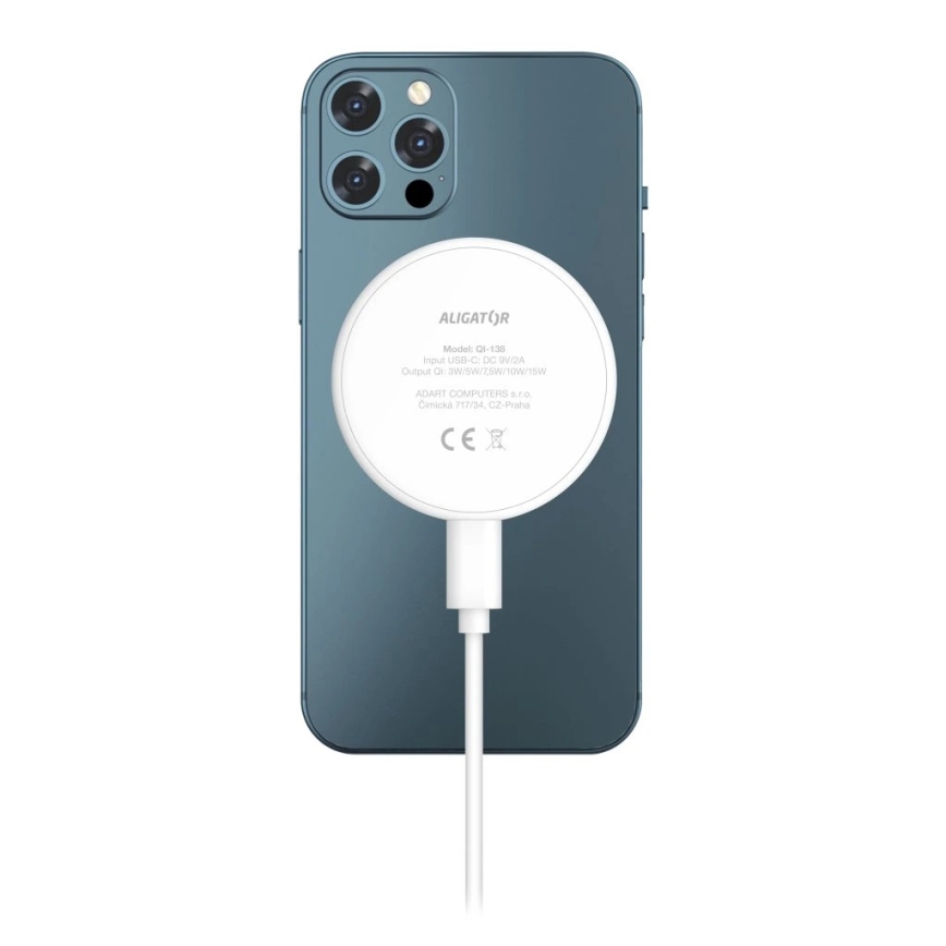 Aligator AMS08WT - Bezdrátová nabíječka MagSafe 3v1 15W bílá