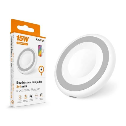 Aligator AMS08WT - Bezdrátová nabíječka MagSafe 3v1 15W bílá