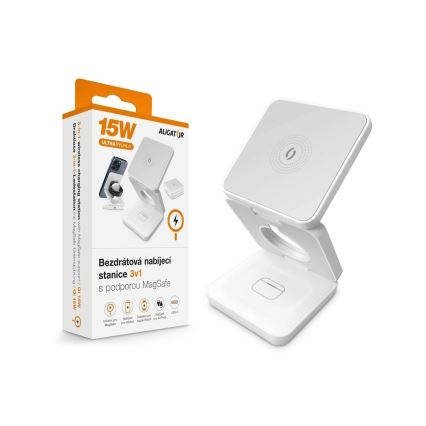 Aligator AMS09WT - Bezdrátová nabíjecí stanice MagSafe 3v1 15W bílá