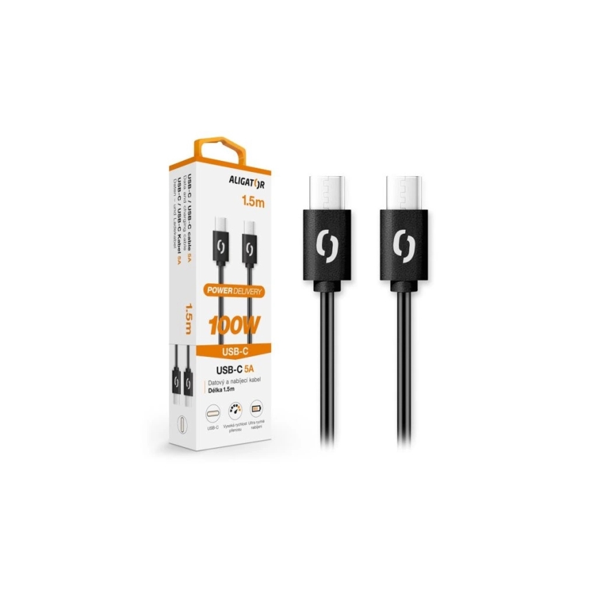 Aligator DATKP46 - USB kabel USB-C / USB-C 100W Power Delivery 1,5m černá