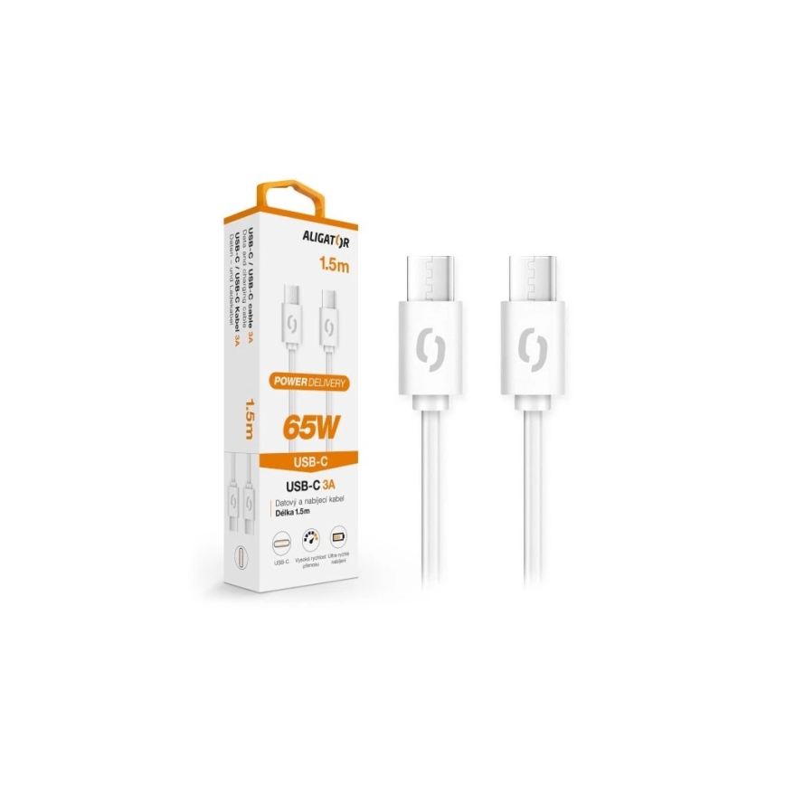 Aligator DATKP49 - USB kabel USB-C / USB-C 65W Power Delivery 1,5m bílá