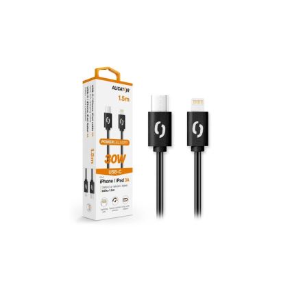 Aligator DATKP50 - USB kabel USB-C / Lightning 30W Power Delivery 1,5m černá