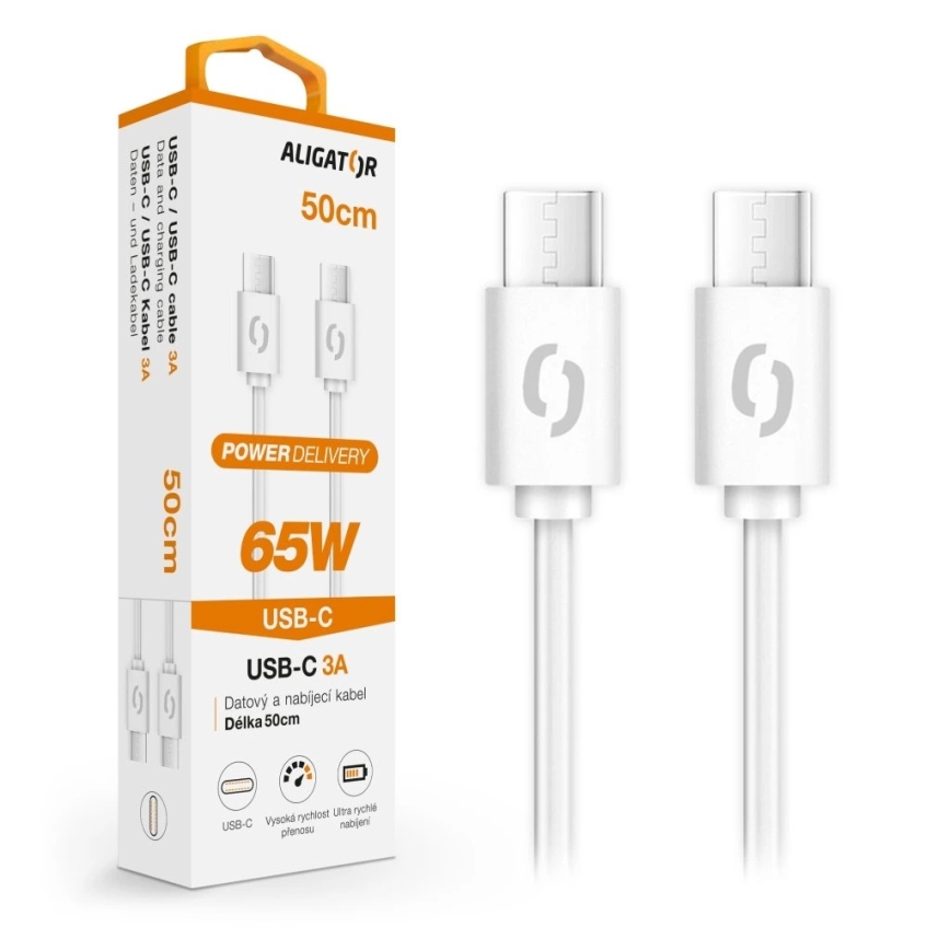 Aligator DATKP55 - USB kabel USB-C / USB-C 65W Power Delivery 0,5m bílá
