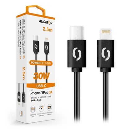 Aligator DATKP60 - USB kabel USB-C / Lightning 30W Power Delivery 2,5m černá