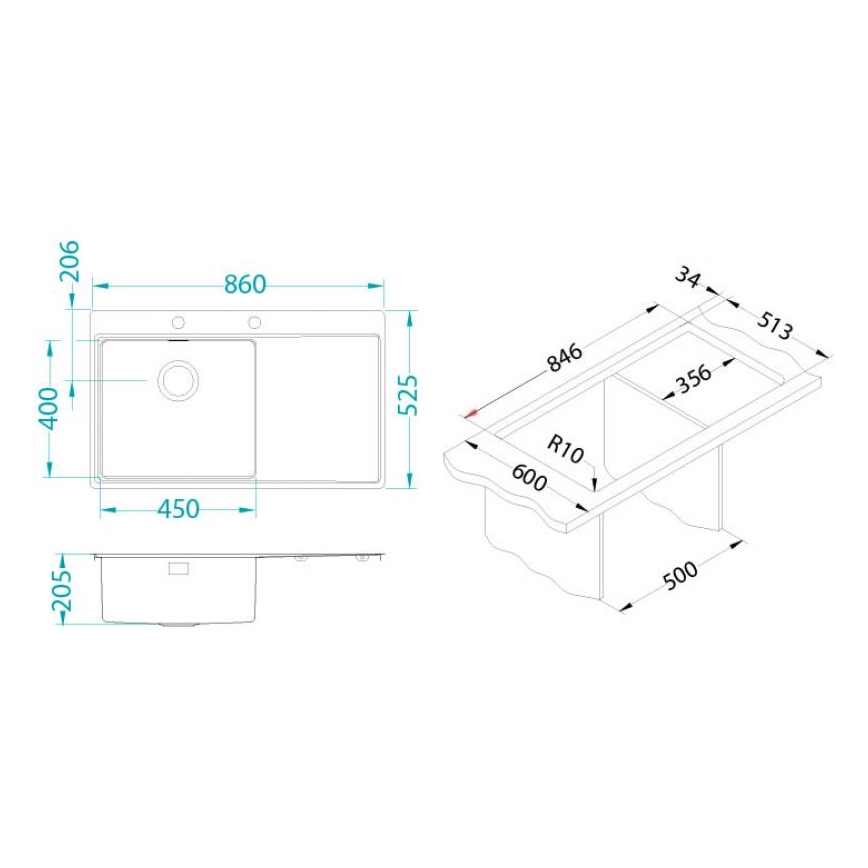 ALVEUS 1103653 - Kuchyňský dřez PURE 86x52,5 cm satin, pravý