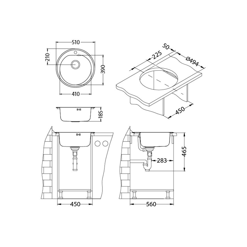 ALVEUS 1116756 - Kuchyňský dřez FORM pr. 51 cm nerez/satin, hloubka 18,5 cm