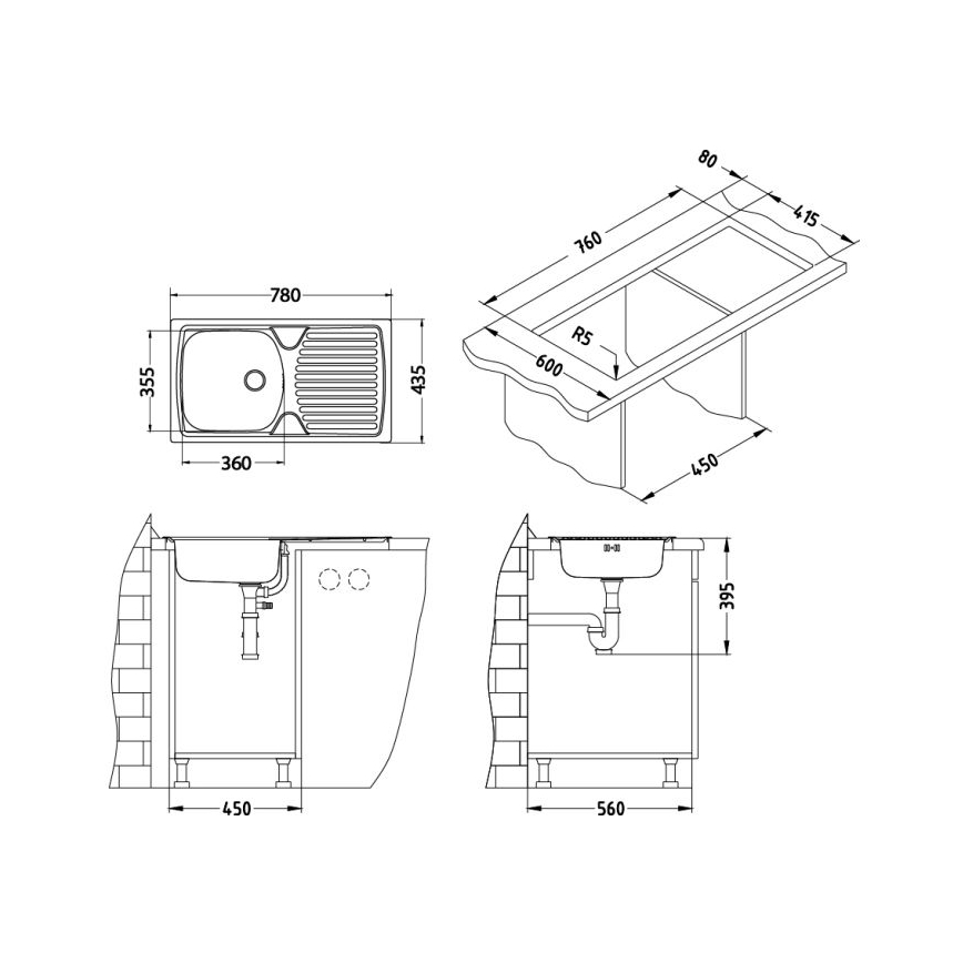 ALVEUS 1136534 - Kuchyňský dřez BASIC 78x43,5 cm nerez/satin, malá výpusť