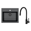 ALVEUS SETA23228 - Kuchyňský dřez ATROX 59x50 cm + dřezová baterie s flexibilním ramínkem MINTAS 34 cm granit/matná černá