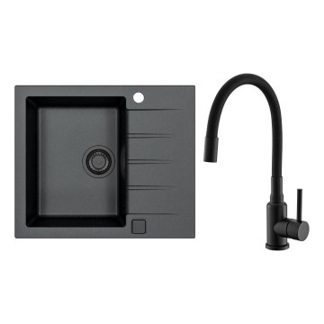 ALVEUS SETA23230 - Kuchyňský dřez CADIT 59x50 cm + dřezová baterie s flexibilním ramínkem MINTAS 34 cm granit/matná černá