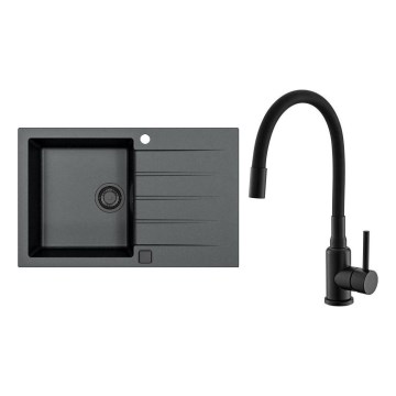 ALVEUS SETA23231 - Kuchyňský dřez CADIT 79x50 cm + dřezová baterie s flexibilním ramínkem MINTAS 34 cm granit/matná černá
