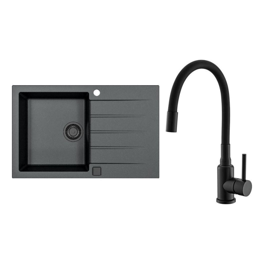 ALVEUS SETA23231 - Kuchyňský dřez CADIT 79x50 cm + dřezová baterie s flexibilním ramínkem MINTAS 34 cm granit/matná černá