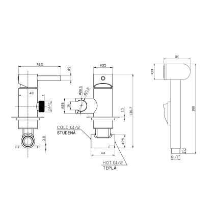 Aqualine - Bidetová baterie se sprškou pro podomítkovou instalaci matná černá