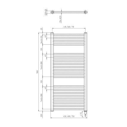Aqualine - Koupelnový elektrický radiátor DIRECT-E 300W/230V 96 cm matná černá rovné