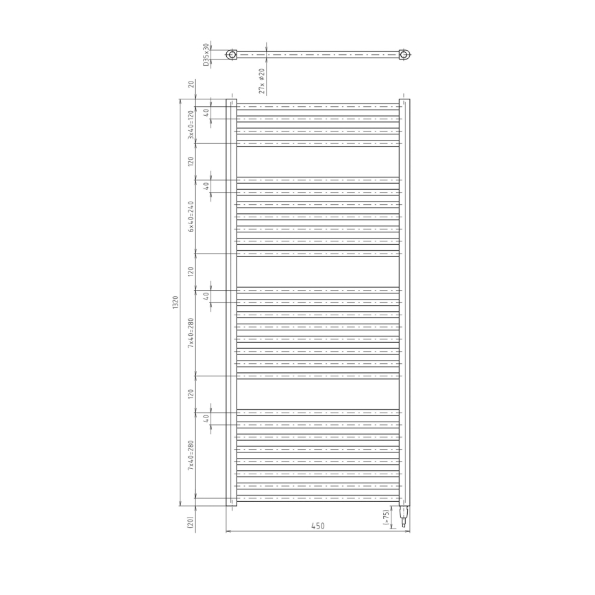 Aqualine - Koupelnový elektrický radiátor DIRECT-E 400W/230V 132 cm bílá hranatý
