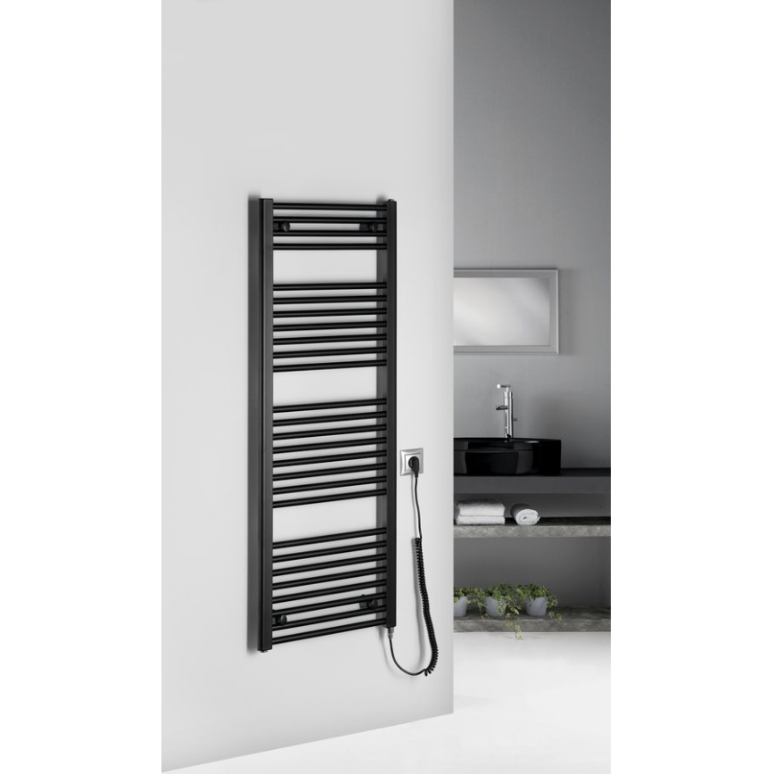 Aqualine - Koupelnový elektrický radiátor DIRECT-E 400W/230V 132 cm matná černá rovný