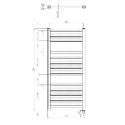 Aqualine - Koupelnový elektrický radiátor DIRECT-E 400W/230V 96 cm matná černá rovné