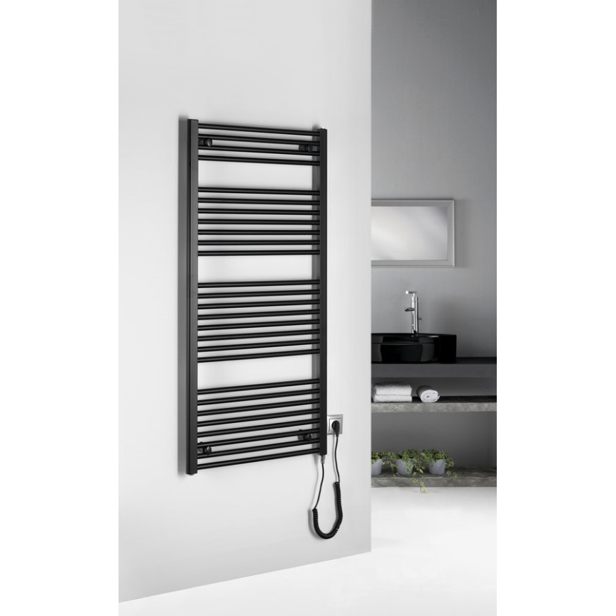 Aqualine - Koupelnový elektrický radiátor DIRECT-E 600W/230V 132 cm matná černá rovné