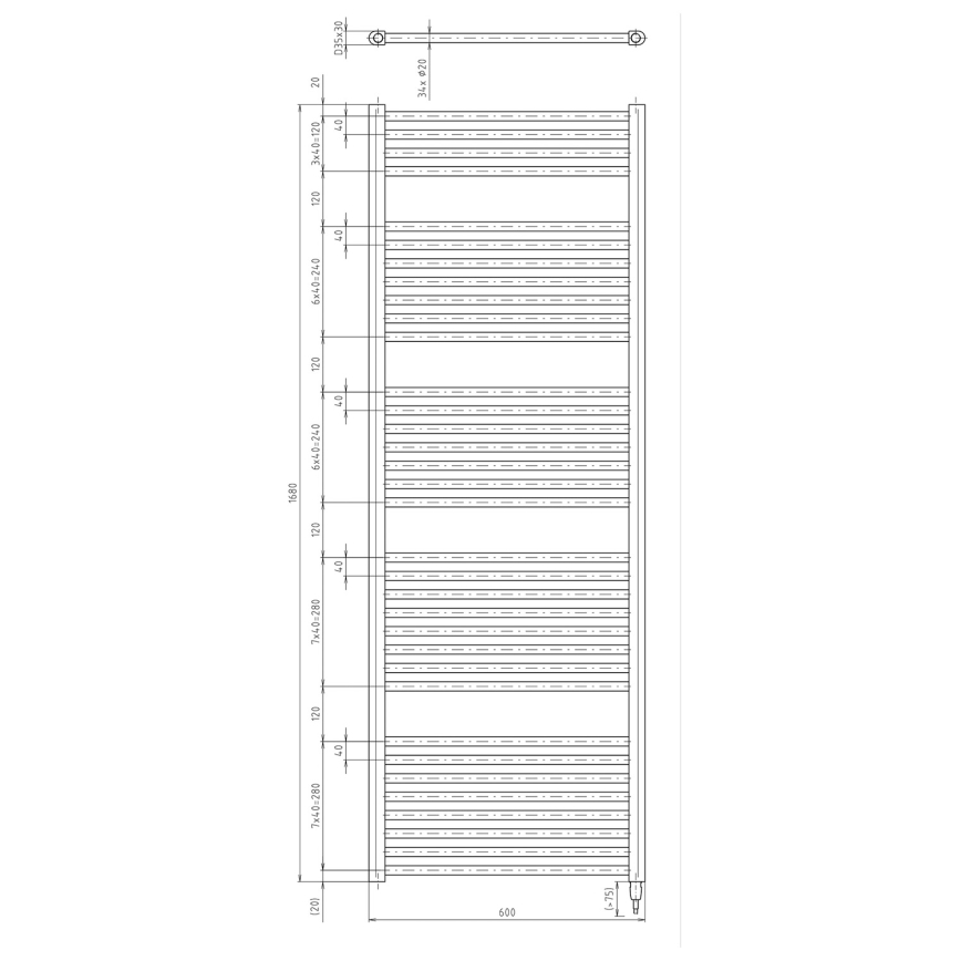 Aqualine - Koupelnový elektrický radiátor DIRECT-E 800W/230V 168 cm bílá rovné