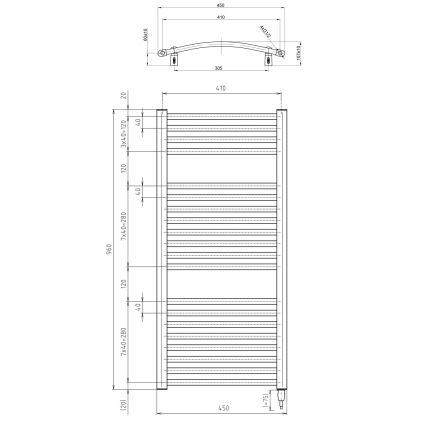 Aqualine - Koupelnový elektrický radiátor ORBIT-E 300W/230V 96 cm bílá oblý