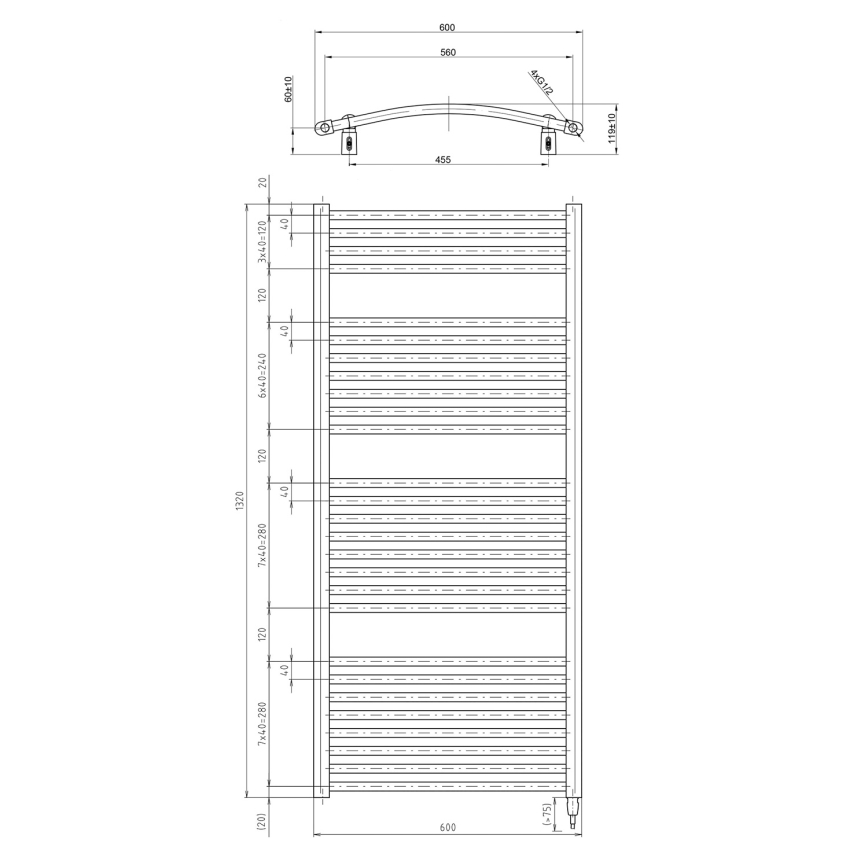 Aqualine - Koupelnový elektrický radiátor ORBIT-E 600W/230V 132 cm bílá oblý