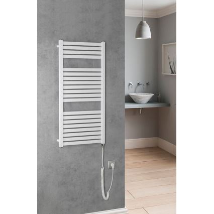 Aqualine - Koupelnový elektrický radiátor TONDI-E 300W/230V 97 cm bílá hranatý