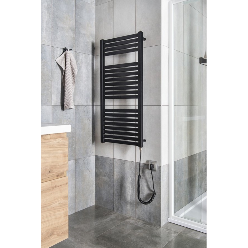 Aqualine - Koupelnový elektrický radiátor TONDI-E 300W/230V 97 cm matná černá hranatý