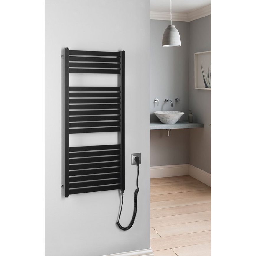 Aqualine - Koupelnový elektrický radiátor TONDI-E 300W/230V 97 cm matná černá hranatý