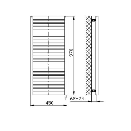 Aqualine - Koupelnový elektrický radiátor TONDI-E 300W/230V 97 cm matná černá hranatý