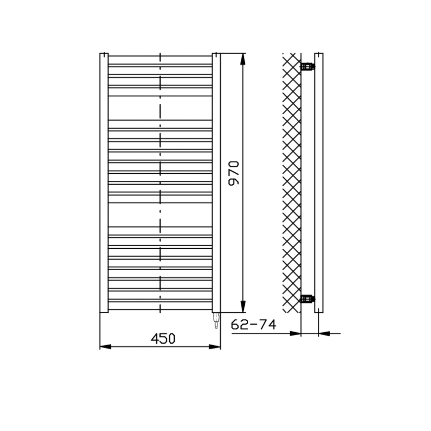 Aqualine - Koupelnový elektrický radiátor TONDI-E 300W/230V 97 cm matná černá hranatý