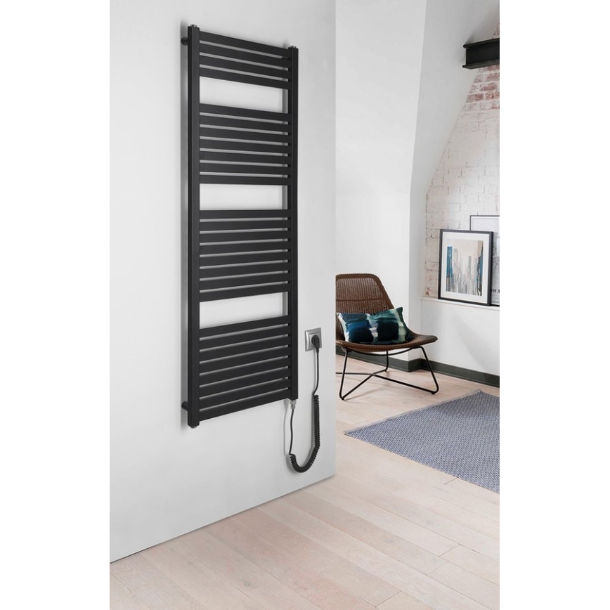 Aqualine - Koupelnový elektrický radiátor TONDI-E 500W/230V 133 cm matná černá rovný
