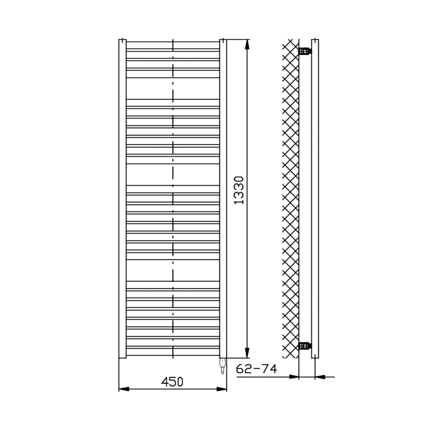 Aqualine - Koupelnový elektrický radiátor TONDI-E 500W/230V 133 cm matná černá rovný