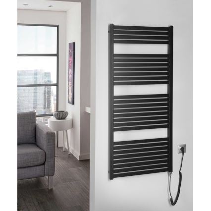 Aqualine - Koupelnový elektrický radiátor TONDI-E 600W/230V 133 cm matná černá rovný
