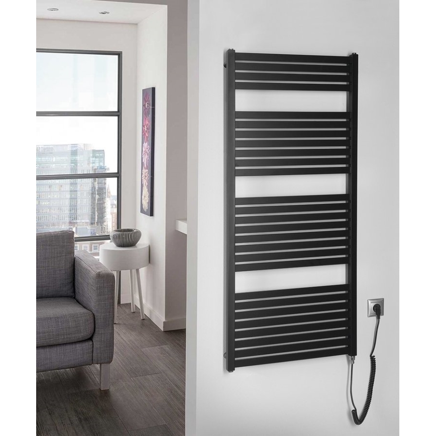 Aqualine - Koupelnový elektrický radiátor TONDI-E 600W/230V 133 cm matná černá rovný