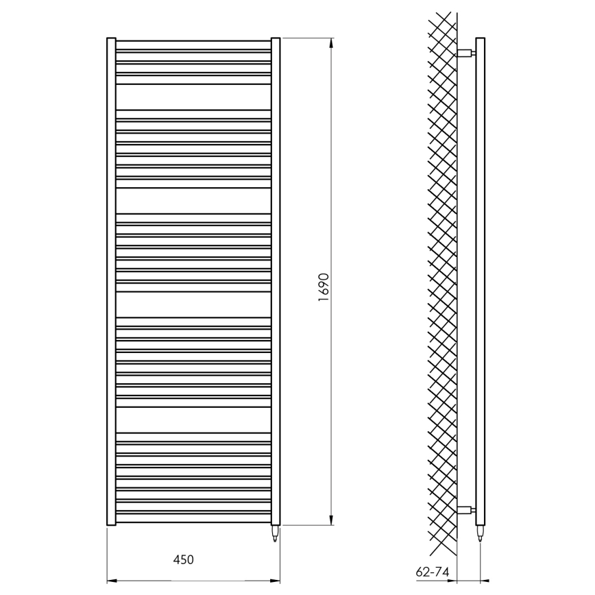 Aqualine - Koupelnový elektrický radiátor TONDI-E 600W/230V 169 cm matná černá rovný
