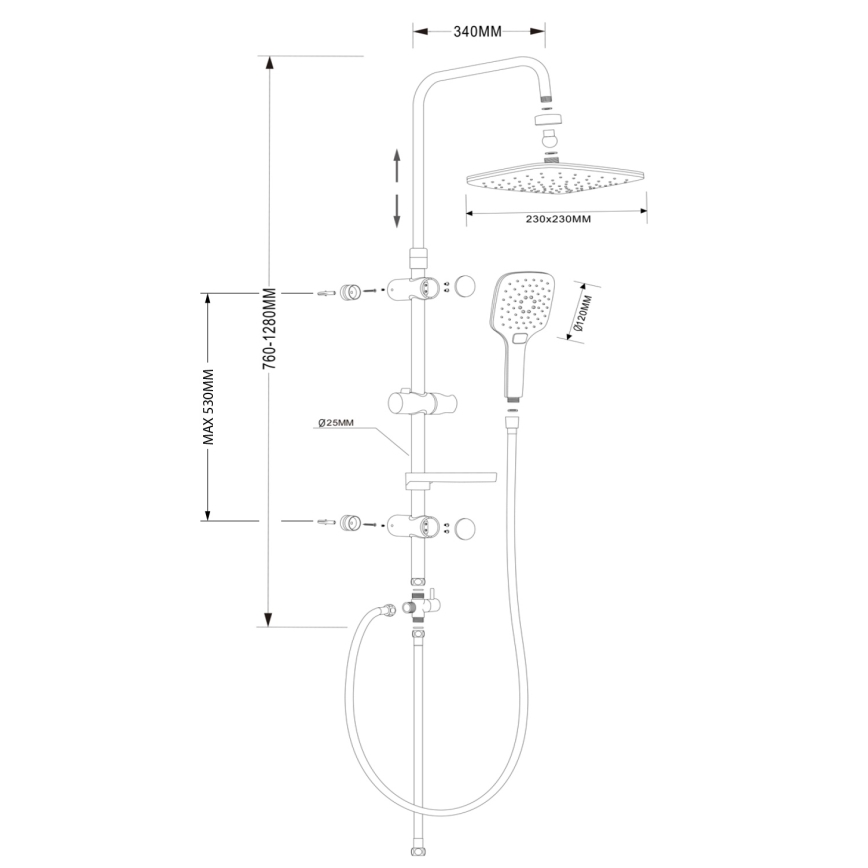 Aqualine - Sprchová sada KERA lesklý chrom