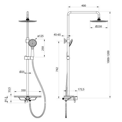 Aqualine - Sprchová sada s baterií ARONA matná černá