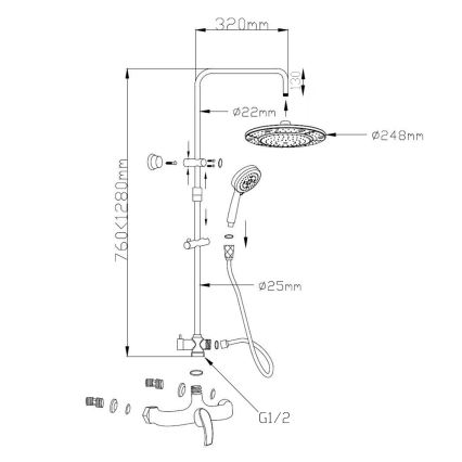 Aqualine - Sprchová sada s baterií KASIOPEA lesklý chrom
