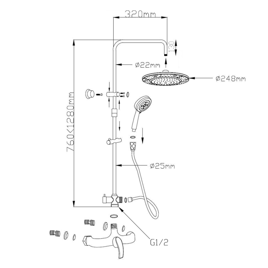 Aqualine - Sprchová sada s baterií KASIOPEA lesklý chrom