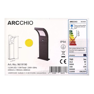 Arcchio - LED Venkovní lampa se senzorem ADVIK LED/13,5W/230V IP54