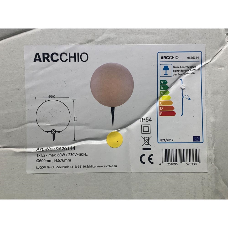 Arcchio - Venkovní lampa SENADIN 1xE27/60W/230V 60 cm IP54