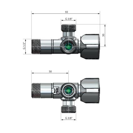 Arco - Rohový ventil kombinovaný se dvěma vývody A-80 lesklý chrom