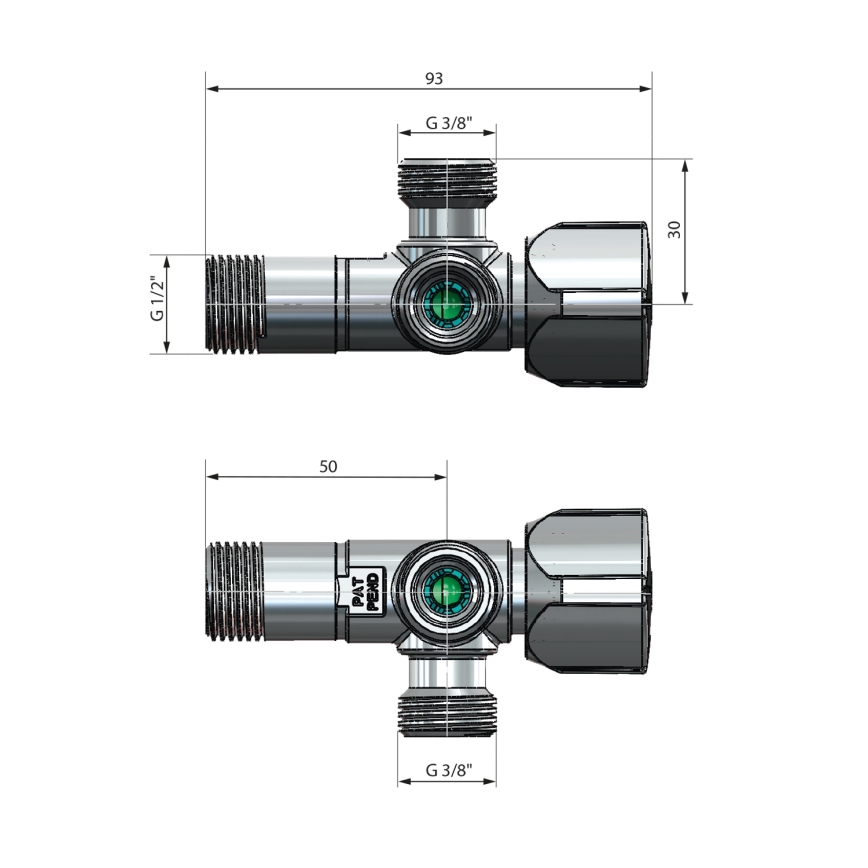 Arco - Rohový ventil kombinovaný se dvěma vývody A-80 lesklý chrom