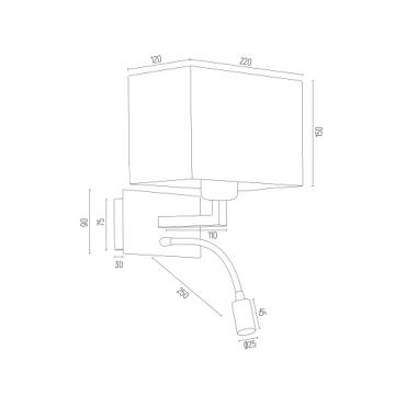 Argon 1040 - LED Nástěnná lampa BILL 1xE27/15W/230V + LED/4,5W bílá/mosaz/černá